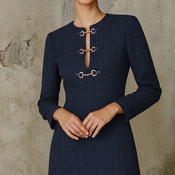 Commense Dresses & Skirts - Commense Navy Long Sleeve Dress with Gold Details